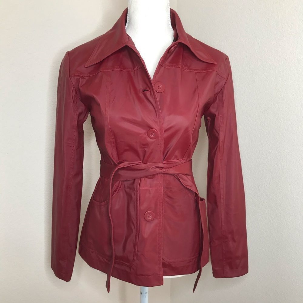 Vintage y2k Vegan red leather tie waste jacket